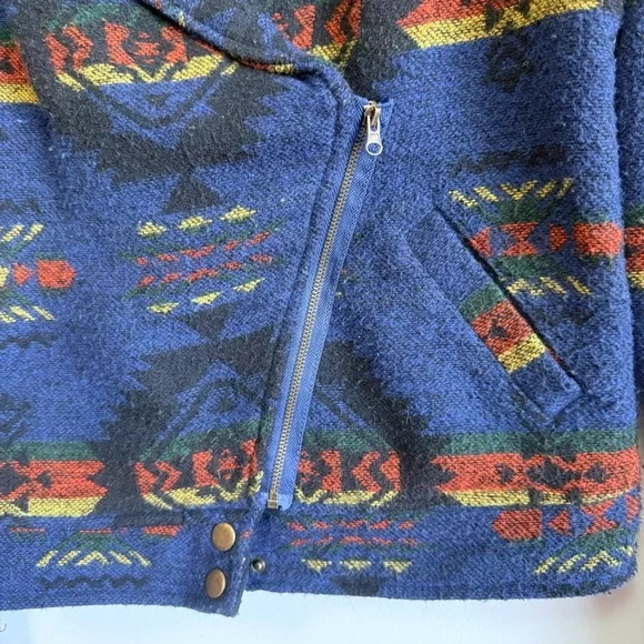 Blu Pepper Southwestern Aztec Print Moto Jacket Blue Medium BoHo Tribal - Picture 3 of 8